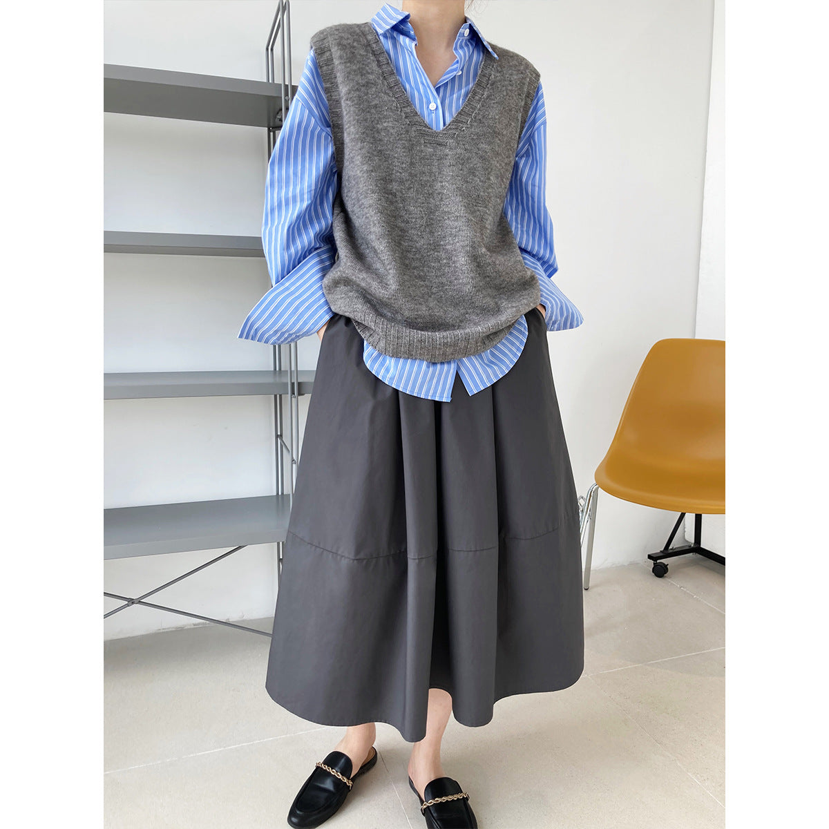 Luxi, the new autumn high-waisted and thin fluffy A-shaped skirt skirt, elastic waist medium and long swinging umbrella skirt 332