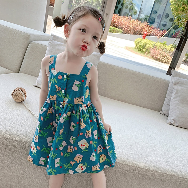 Girls' Summer Dress Thin Baby Summer Clothing Children's Summer Fruit Halter Skirt Children Princess Dress Western Style