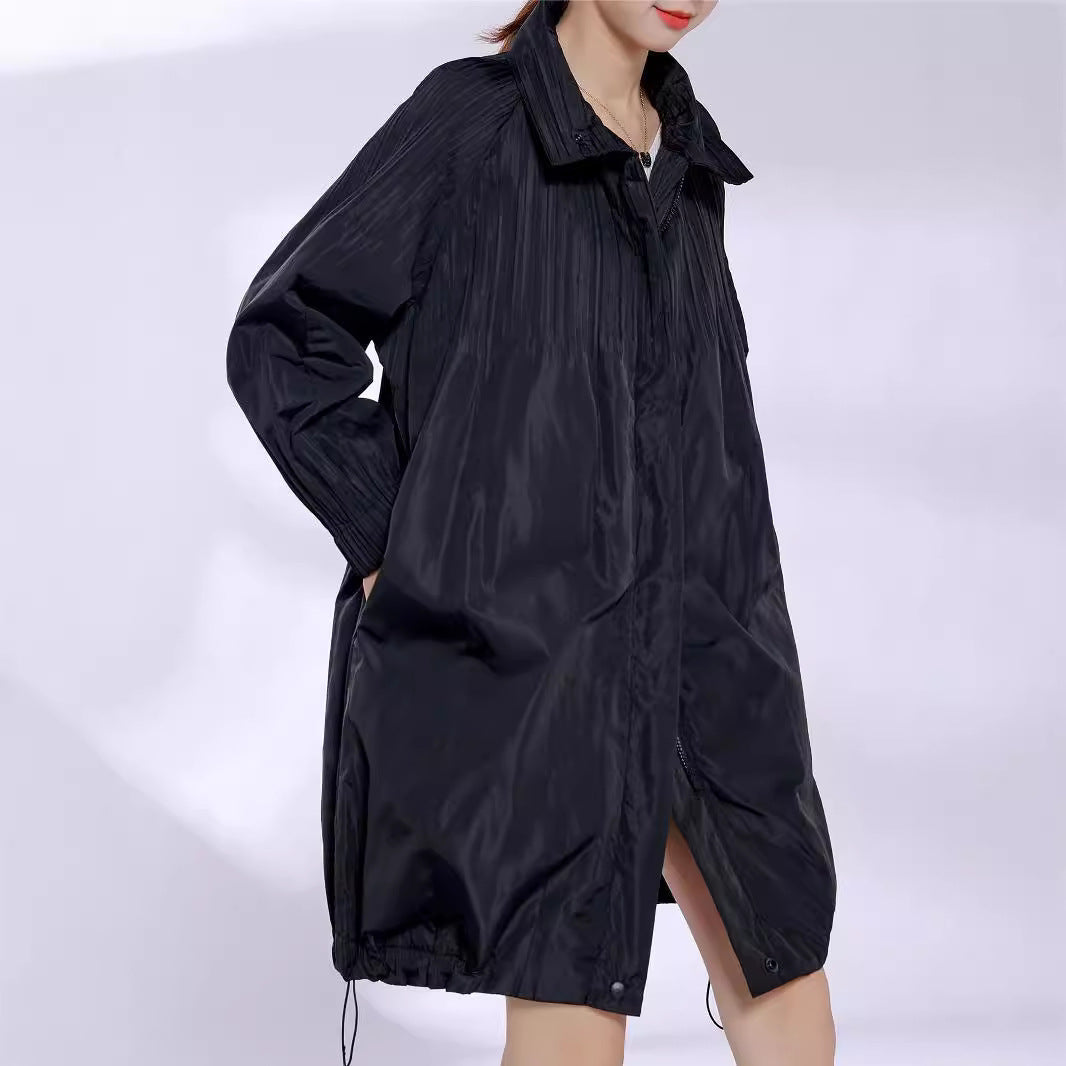 2025 cotton-padded clothes for women's high-end women's medium and long designs, pleated jackets, warm and fashionable cotton-padded clothes, casual and versatile.