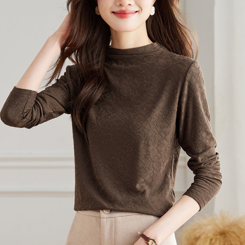 direct sales autumn and winter stand-up collar commuting simple long-sleeved micro-elastic knitted bottoming shirt women's top T-shirt