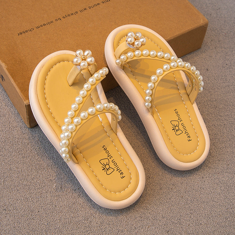 VLOVELAW Girls' Slipper Flip Toe Summer New Children's Shoes Girl Princess Shoes Soft Bottom Non Slip Outdoor Indoor Shoes