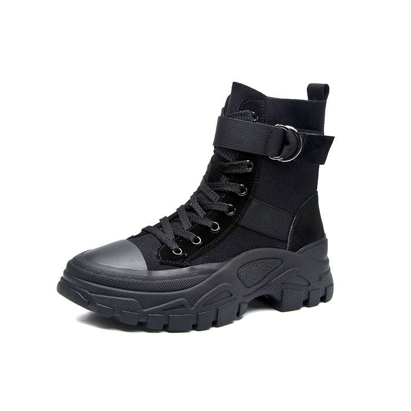 Martin Boots for Women Autumn New Three-Color Net Red Motorcycle Boots Thin Breathable Handsome Increased Trendy Ankle Boots