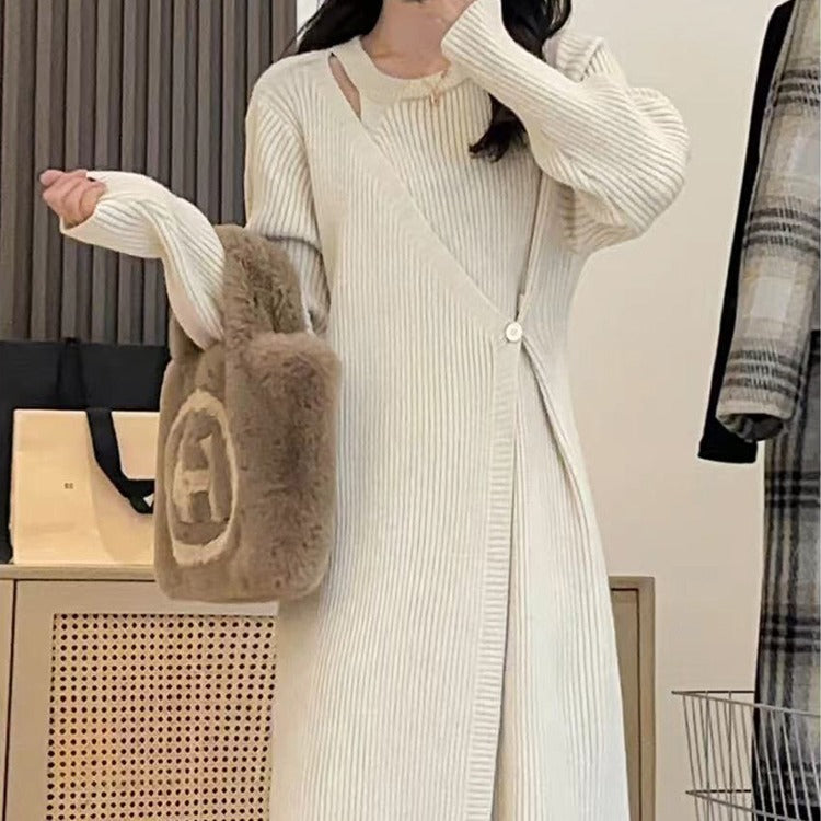 VLOVELAW Coat with knitted primer dress women's autumn and winter New new medium and long sweater skirt temperament neck long dress