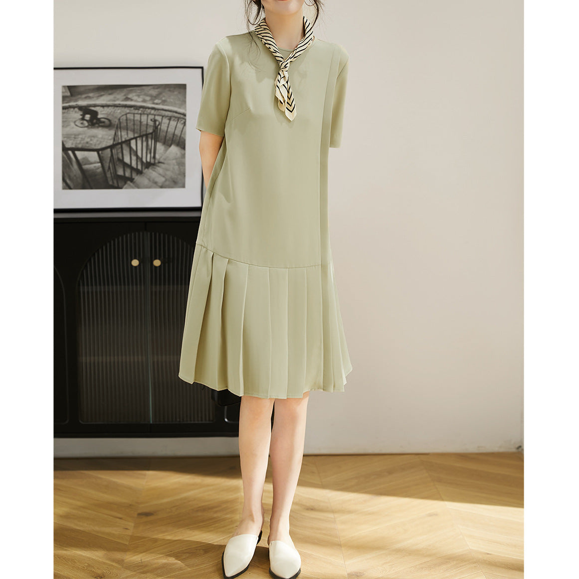 2025 Premium triacetic acid dress 4 colors, high-end pleated skirt women's summer medium and long retro