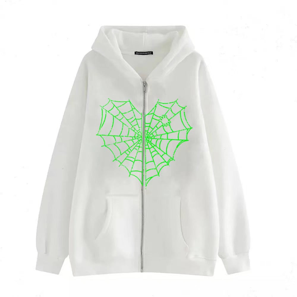 VLOVELAW 2025 Colored Spider Web Street Hip Hop Gothic Harajuku Y2k Black Zipper Hoodie Women, Harajuku Jacket Sweater Women