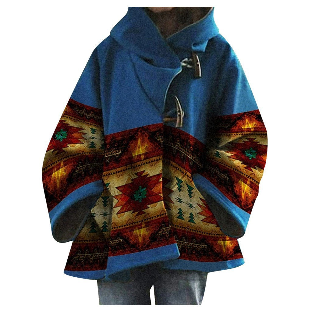 Popular trade ebay new autumn and winter women's clothing long-sleeved hooded jacket printed dragon and phoenix coat