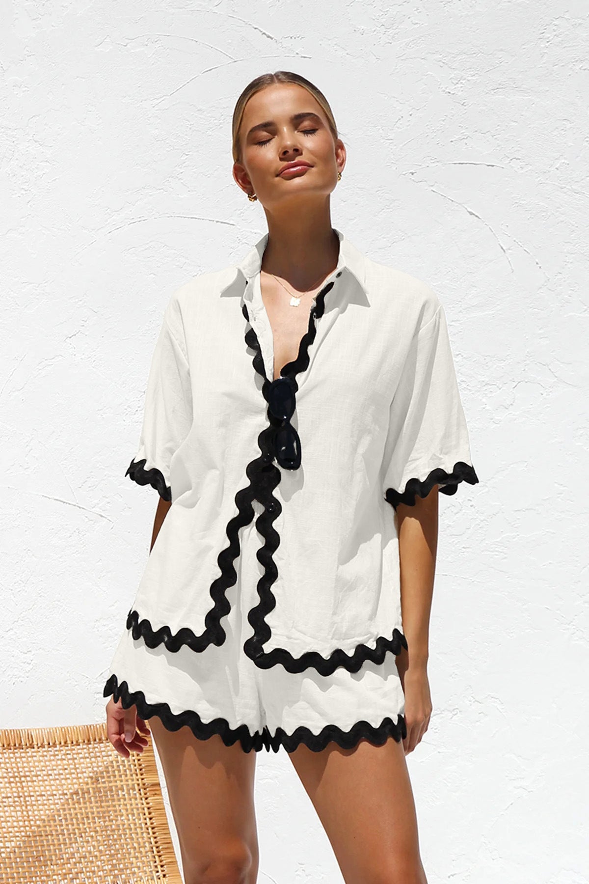 VLOVELAW Early Spring New Cross Border Foreign Trade Women's Simple Fashion Short Shirt Casual Suit-88156