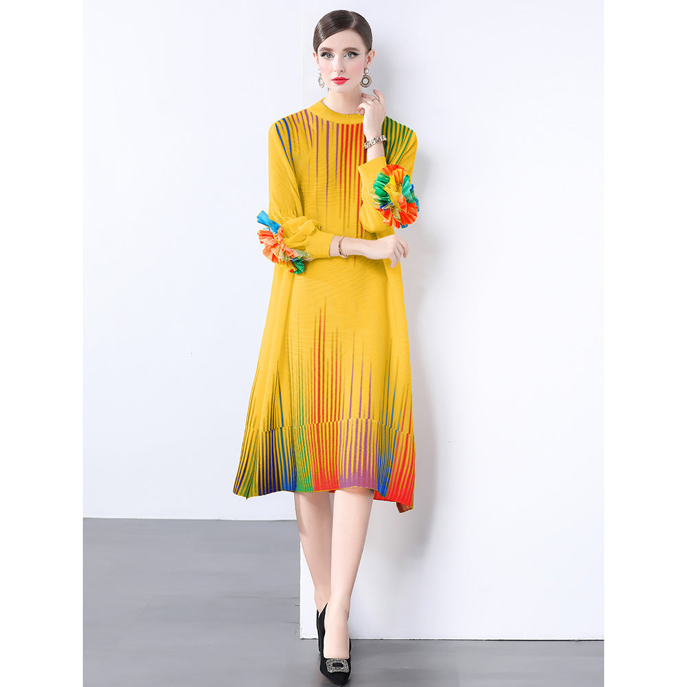 Premium pleated color elegant and comfortable three-dimensional flower dress elegant loose pleated Miyake spring skirt