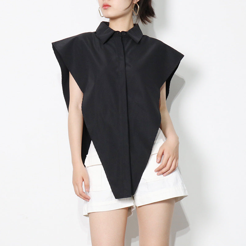 2025 Design sense inverted triangle irregular women's clothing summer new multi-color fashion personalized cut lapel shirt women