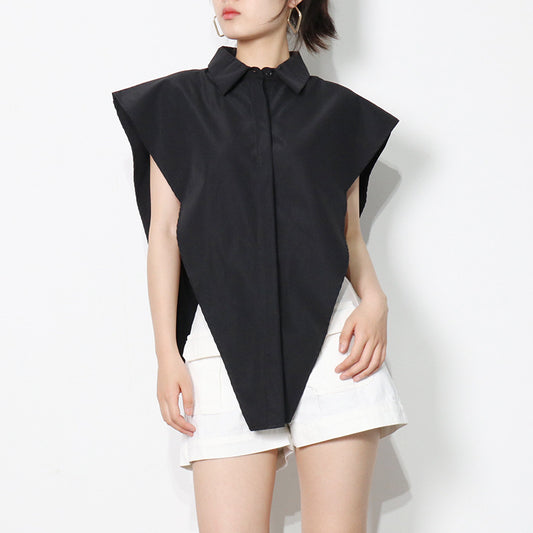 2025 Design sense inverted triangle irregular women's clothing  summer new multi-color fashion personalized cut lapel shirt women