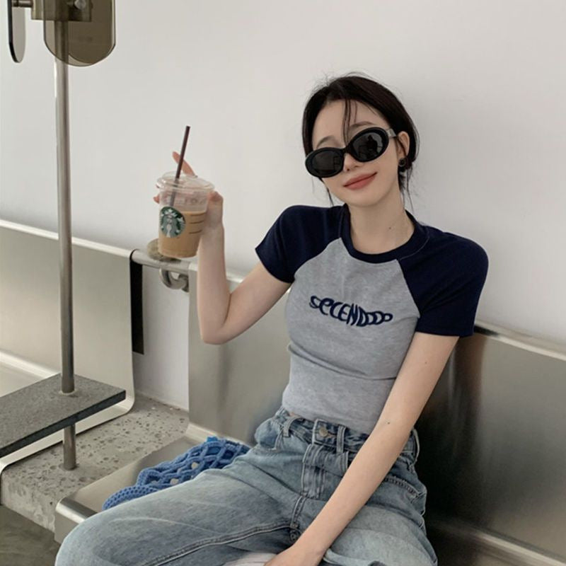 VLOVELAW Pure Desire Style Short Student Top Hot Girl Slim Fit Summer New Short Sleeve T-shirt Female American Design Sense Ins