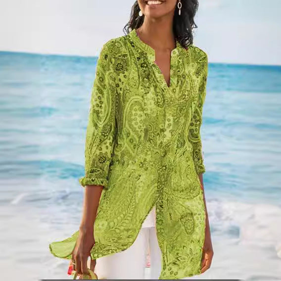 2025 summer new Popular trade women's clothing wish shirt bohemian vacation long shirt new