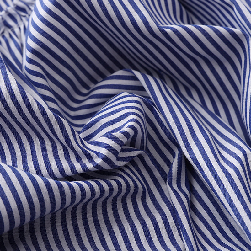 direct sales blue striped pure cotton shirt women's five-quarter sleeve summer wear new loose pure cotton top design shirt