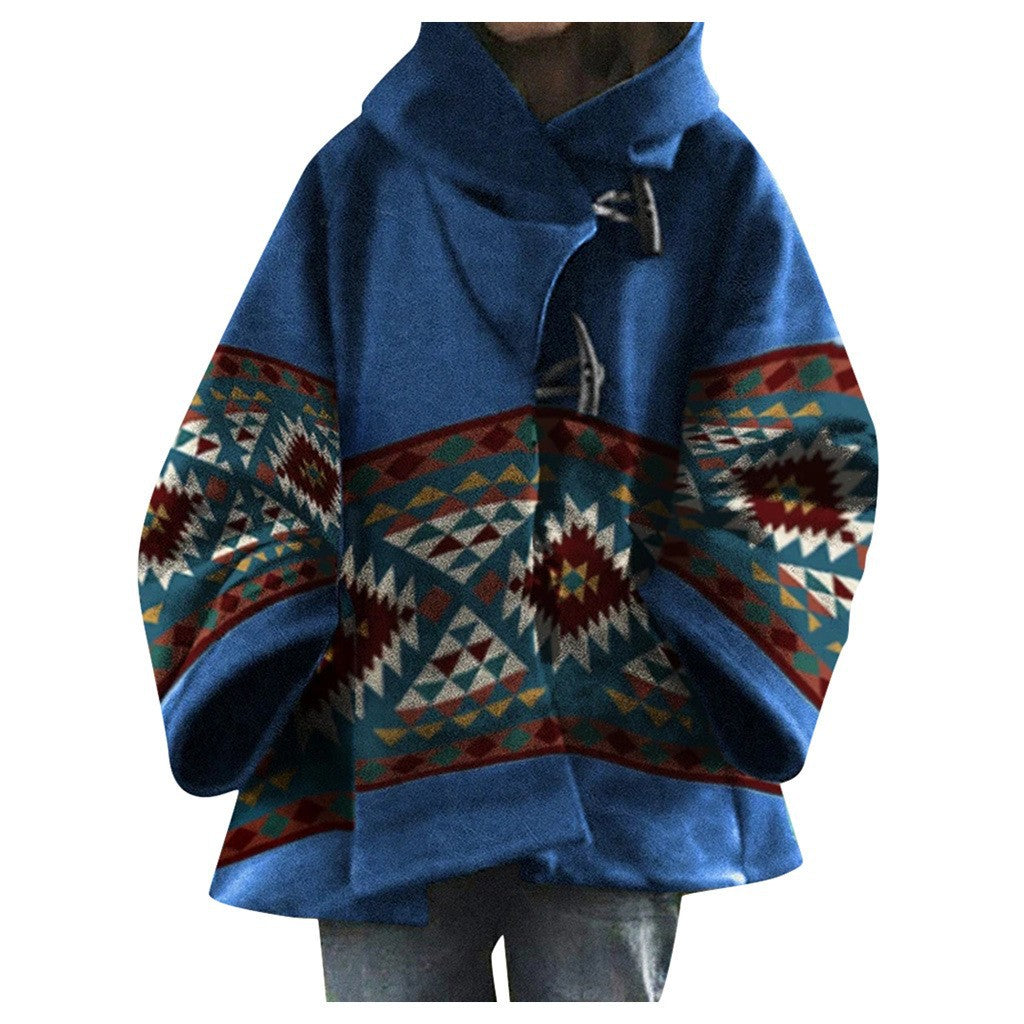 Popular trade ebay new autumn and winter women's clothing long-sleeved hooded jacket printed dragon and phoenix coat