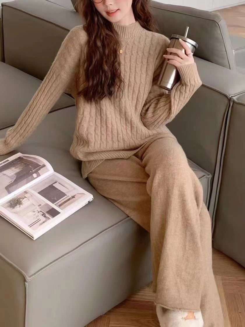 VLOVELAW Casual fashion new women's temperament royal sister fashion sweater set knitted sweater casual wide-leg pants two-piece set
