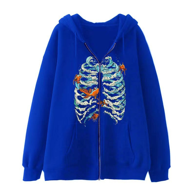 VLOVELAW 2025 Popular and Diablo Skull Sweatshirt Men's and Women's Hoodies Goth Couple Harajuku Large Size Zipper Sweater