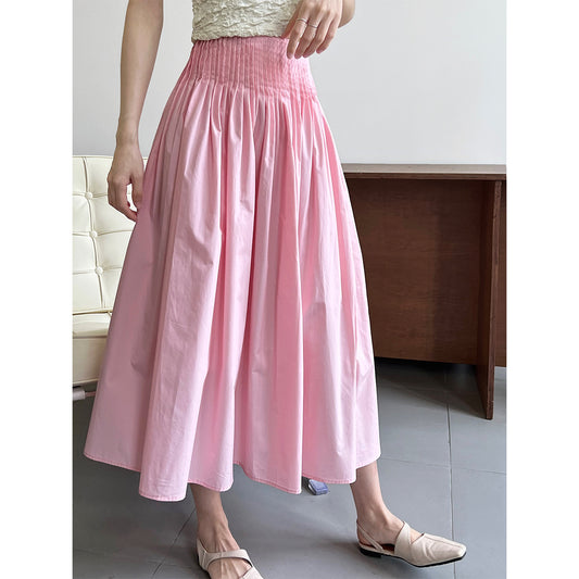 Luxi, pink high-waisted temperament design sense pleated big pendulum A-shaped skirt medium and long sweet umbrella skirt women 1626