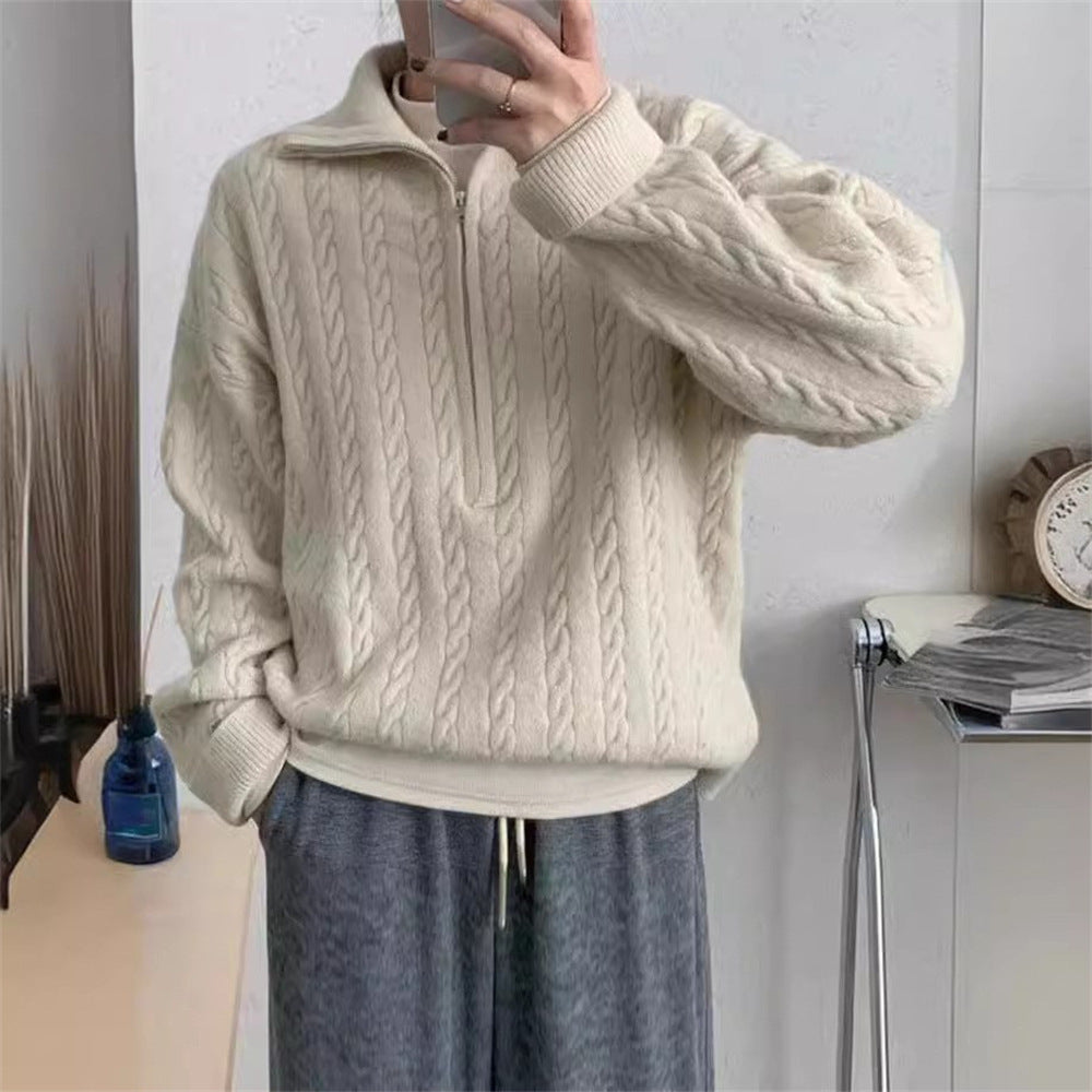 VLOVELAW Korean version New autumn and winter soft waxy knitted top women's retro twist half zipper lazy versatile short sweater jacket