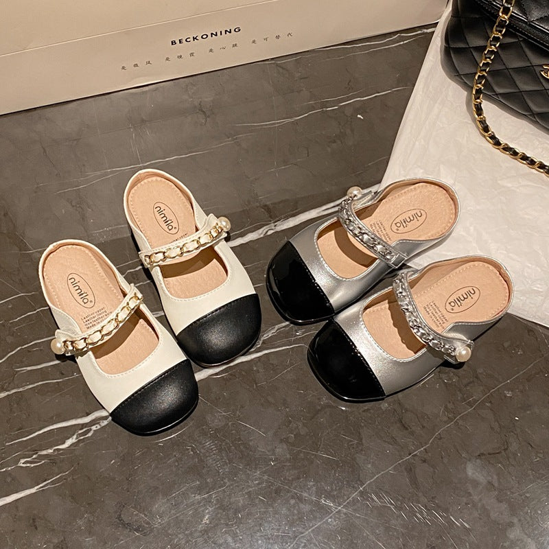 VLOVELAW Girls' Korean Style Stylish Semi-Slippers New Little Girl Closed Toe Non-Slip Princess Shoes Korean Style Outdoor Slippers