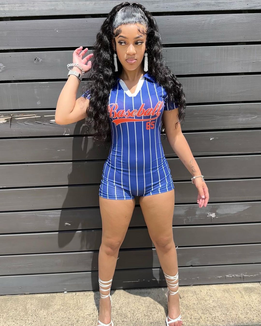 summer new women's clothing New Popular trade Spice Girls printed striped slim top hip shorts jumpsuit