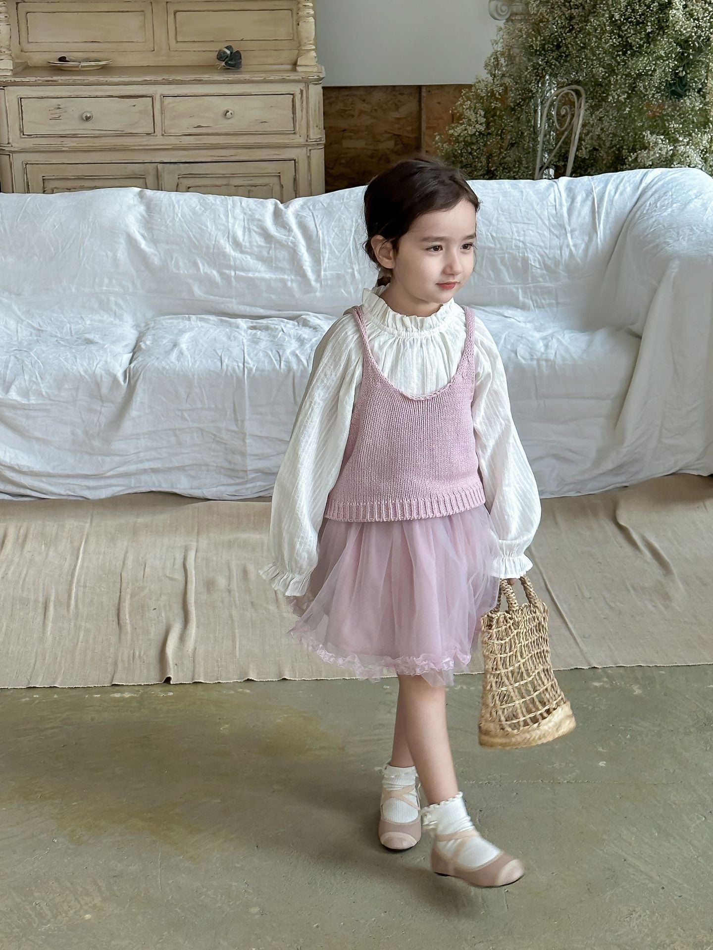VLOVELAW Girls' Lace Gauze Skirt Spring New Korean Style Ins Mesh Skirt Children's Sweet Princess Dress Pettiskirt