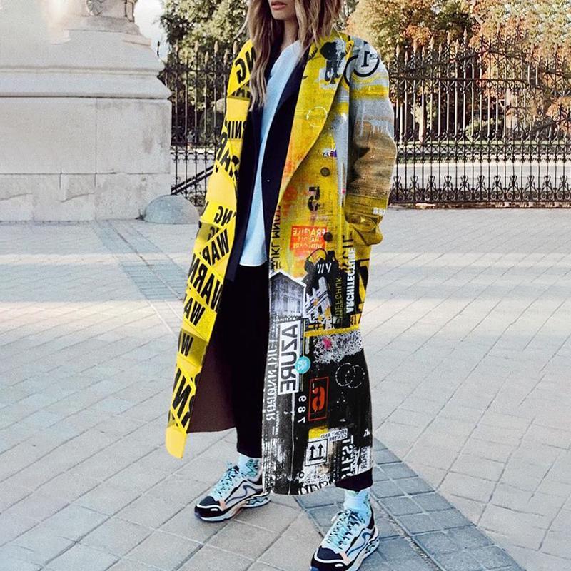 New autumn Popular trade women's clothing ebay new long-sleeved lapel jacket printed woolen coat