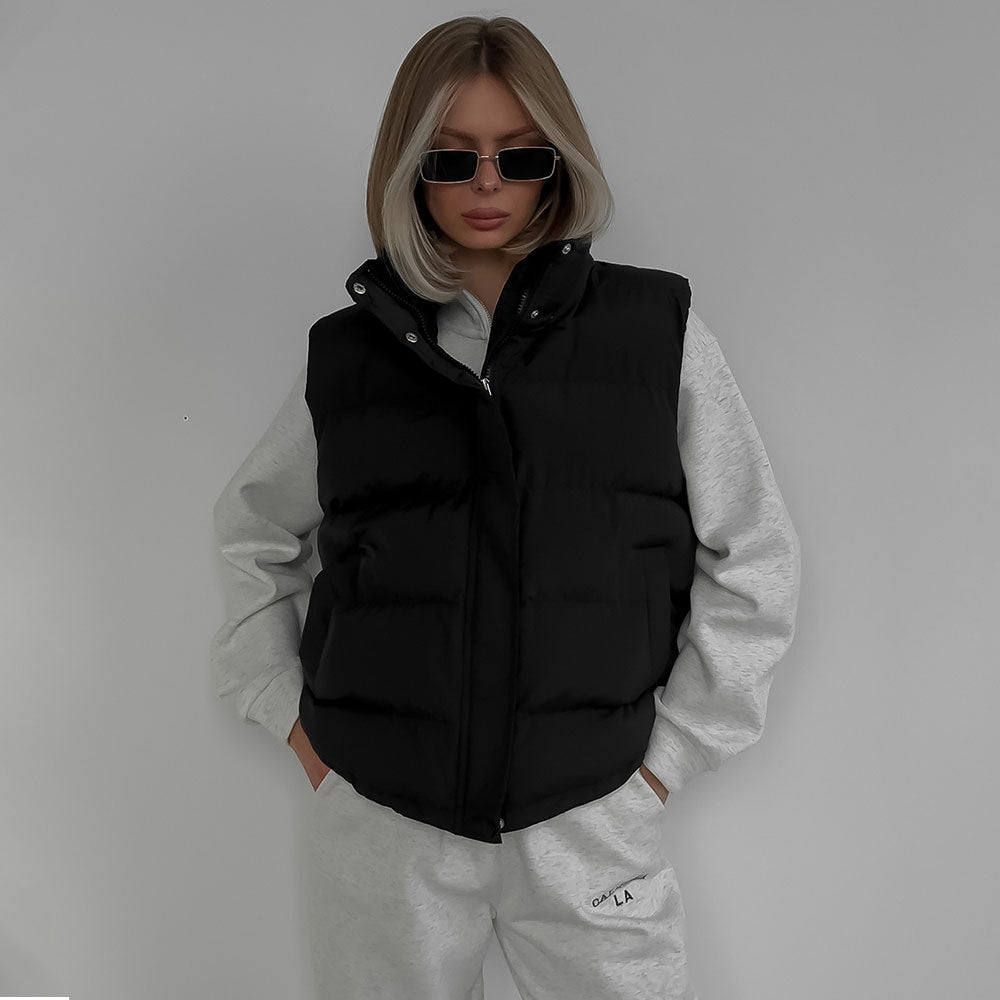 KKBOXLY Cross-border cotton clothes, vests, Europe, America and New autumn and winter new trendy Spice Girls with sleeveless hooded down cotton jackets