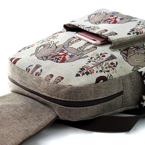 Women's Bag Backpack Canvas Bag Hand-Woven Elephant Printed Backpack New All-Match Travel Backpack Wholesale