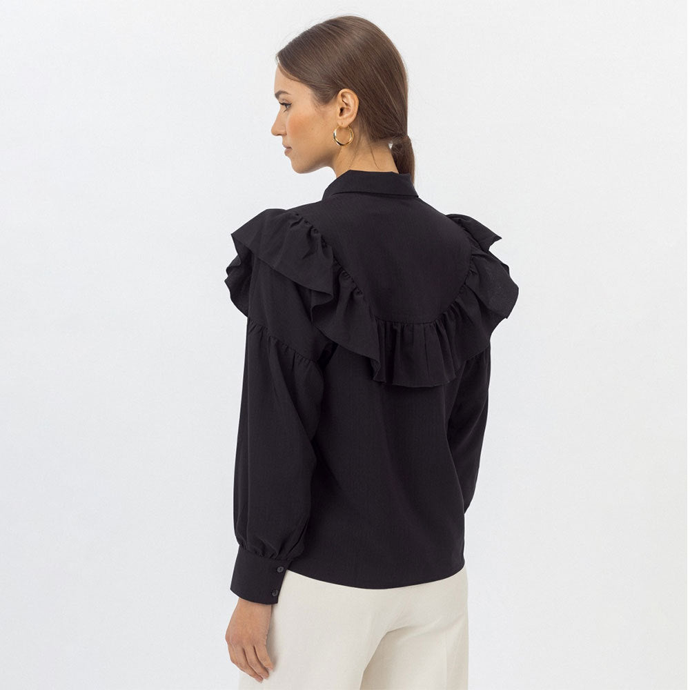VLOVELAW ruffle edge shirt, 2025 spring popular new elegance temperament commuting versatile solid color shirt