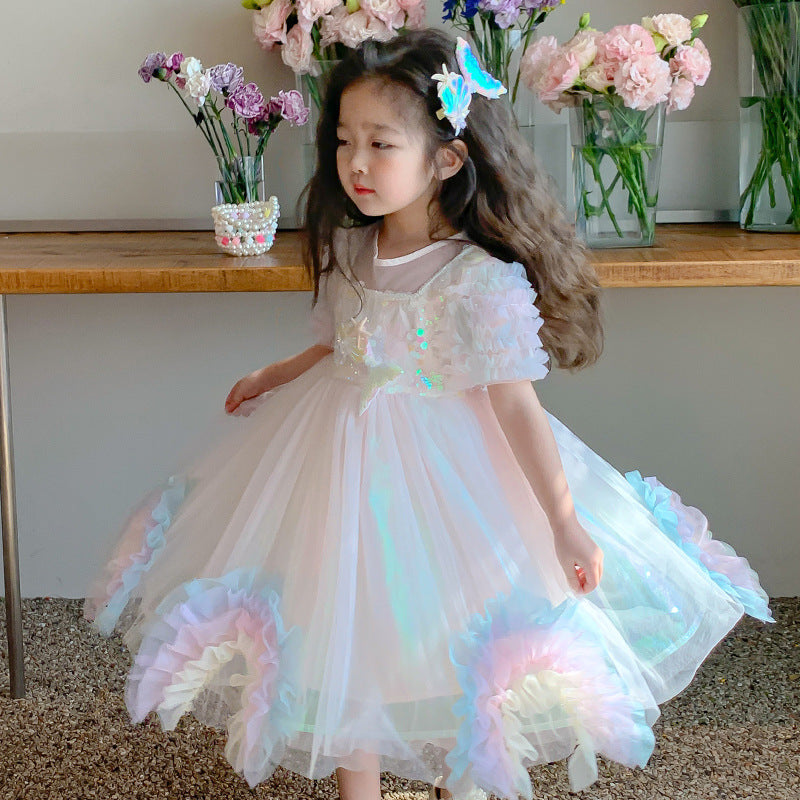 VLOVELAW Girl's Mermaid Princess Dress Summer New Girl's Western Style Fashion Pettiskirt Summer Children's Dress