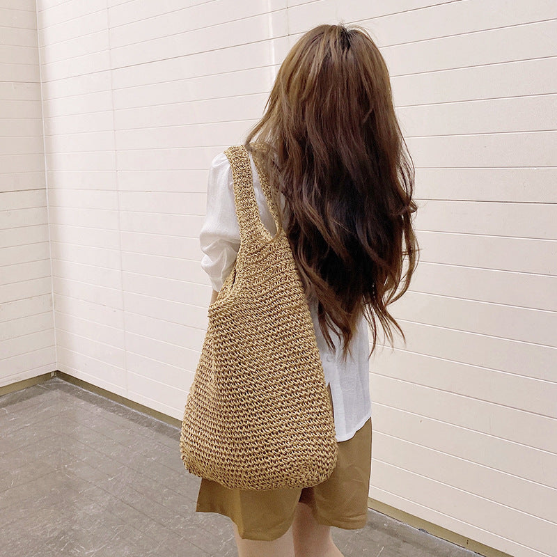 VLOVELAW Commuter Woven Bag Shoulder Bag Spring New Mori Artistic Straw Korean Style Portable Retro Large Capacity