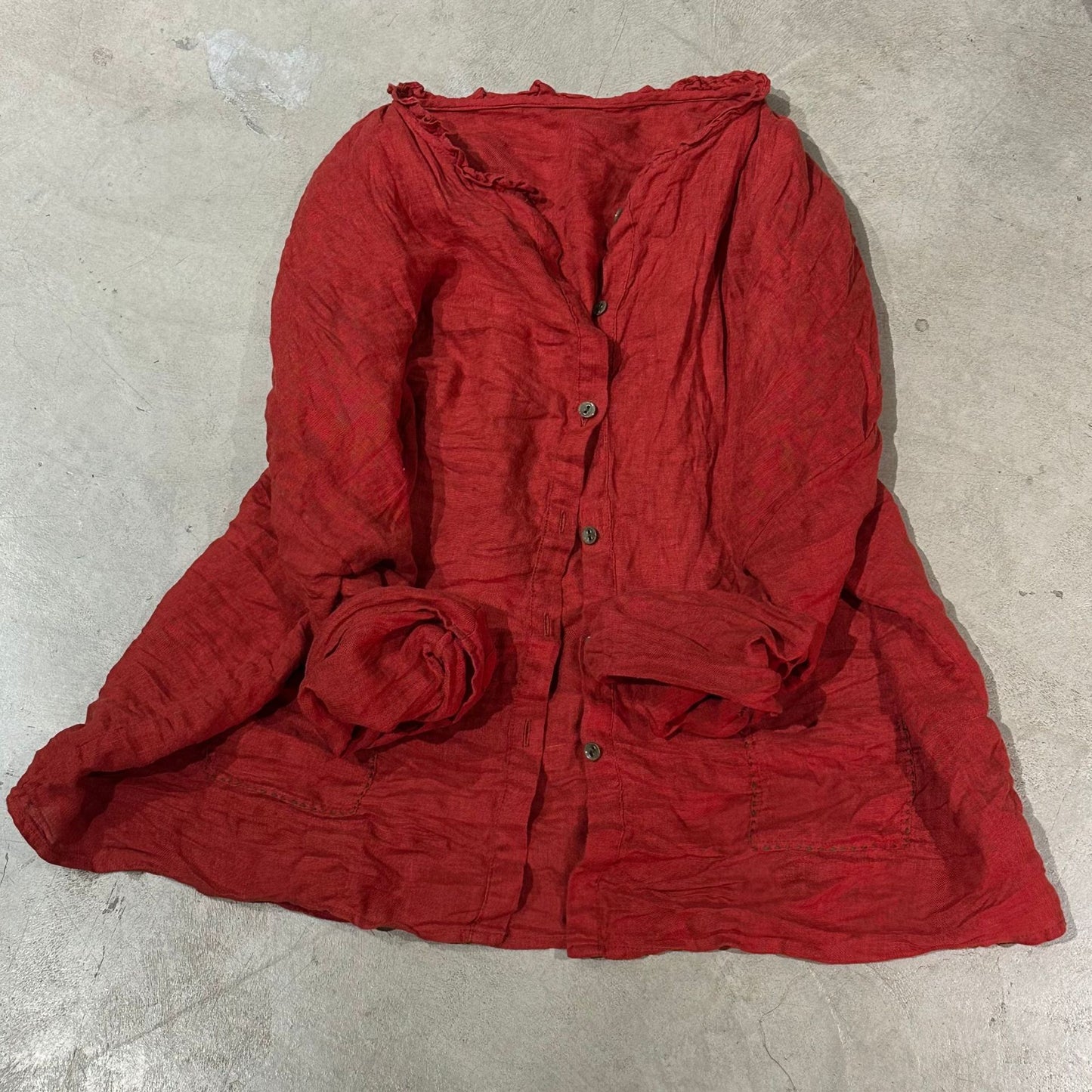 2025 24/1 SN10 casual literary versatile solid color linen long-sleeved cardigan button-up shirt