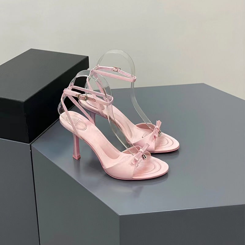 VLOVELAW Style Satin High Heel Sandals for Women Summer New Niche High-Grade Ankle-Strap Stilettos Open Toe Sandals for Women