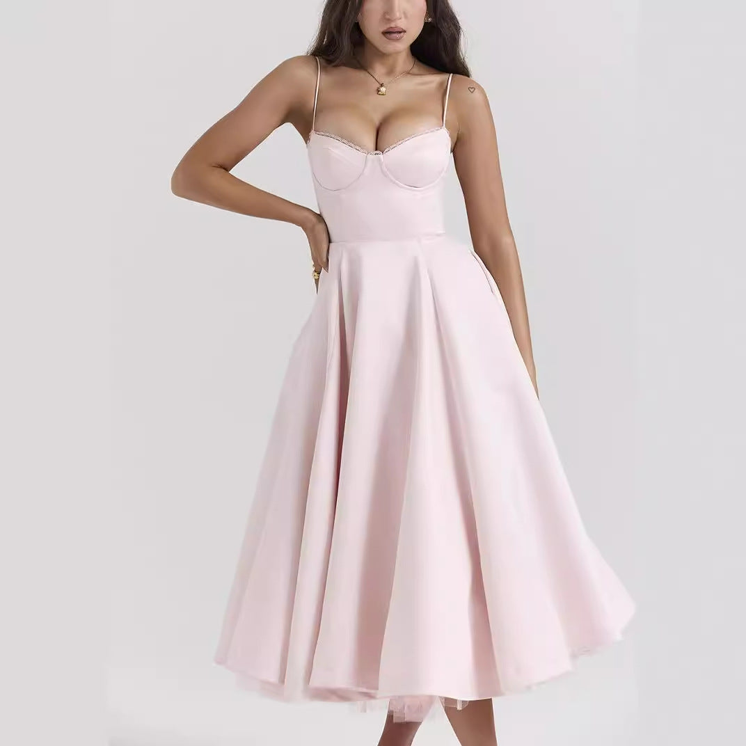 VLOVELAW European and American Style Sexy Women's Wear Cross-Border New V-neck Brace Sleeveless Dress Pettiskirt Long Skirt