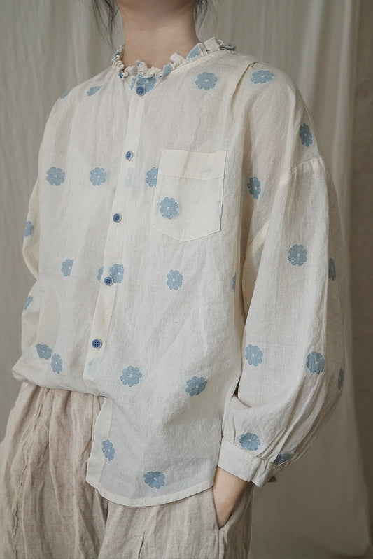 pastoral life daisy jacquard color matching shirt, retro  early autumn loose fun top S22274