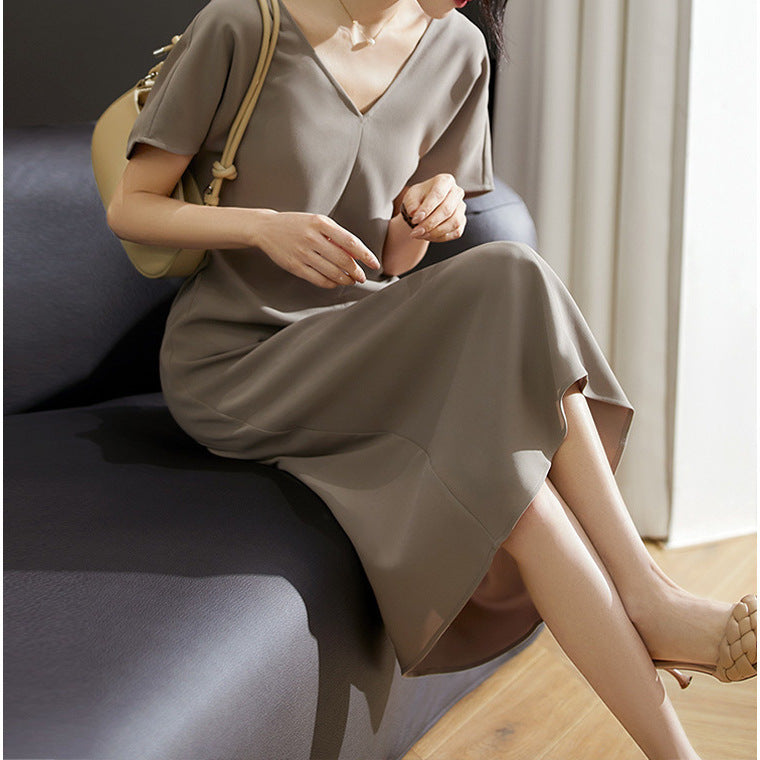 2025 Haute couture imported triacetic acid elegant high-end dress women's new long skirt summer small black dress