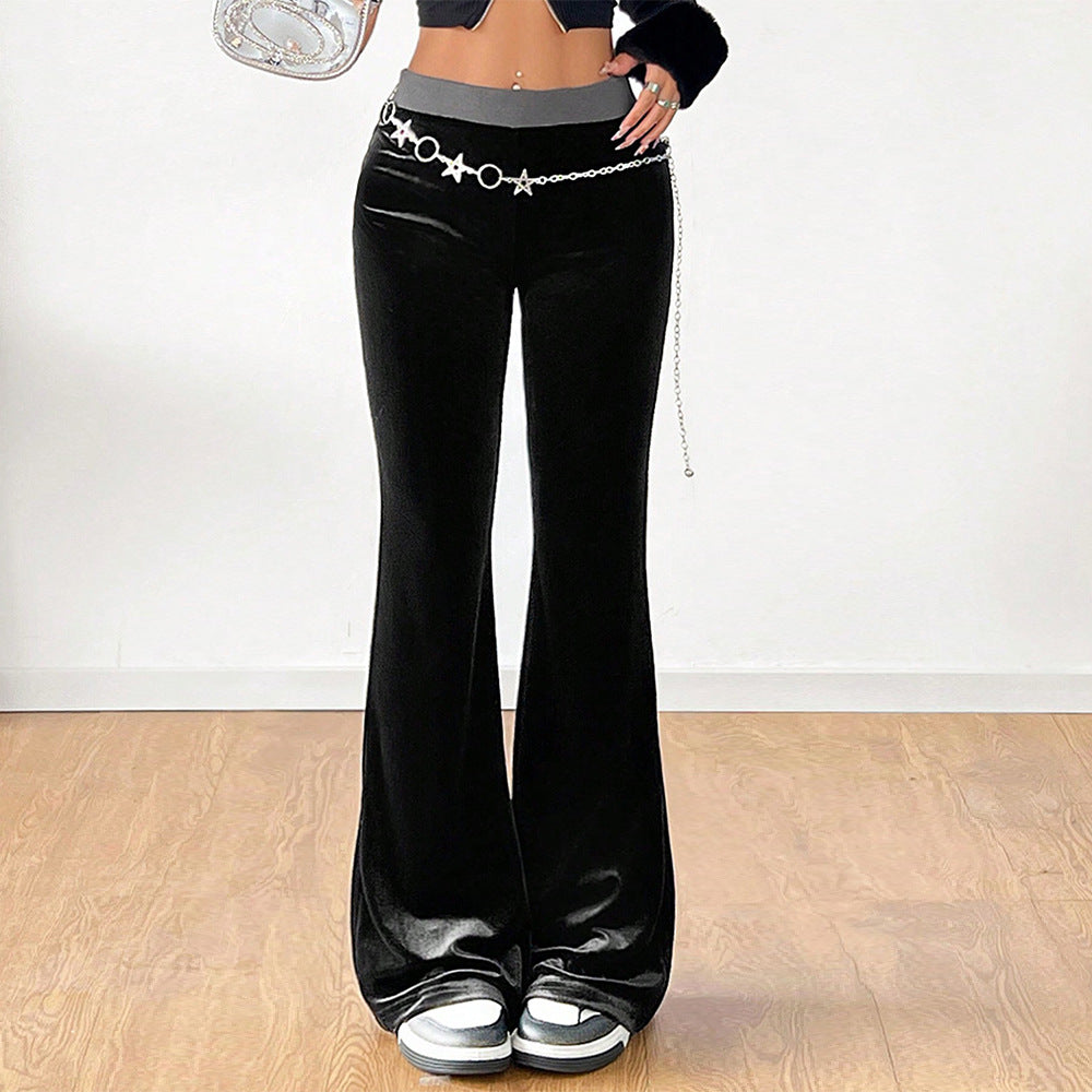 popular New women's simple Korean velvet casual pants autumn and winter high-waisted slim-fitting elastic-waisted wide-leg trousers