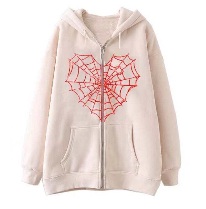 VLOVELAW 2025 Colored Spider Web Street Hip Hop Gothic Harajuku Y2k Black Zipper Hoodie Women, Harajuku Jacket Sweater Women