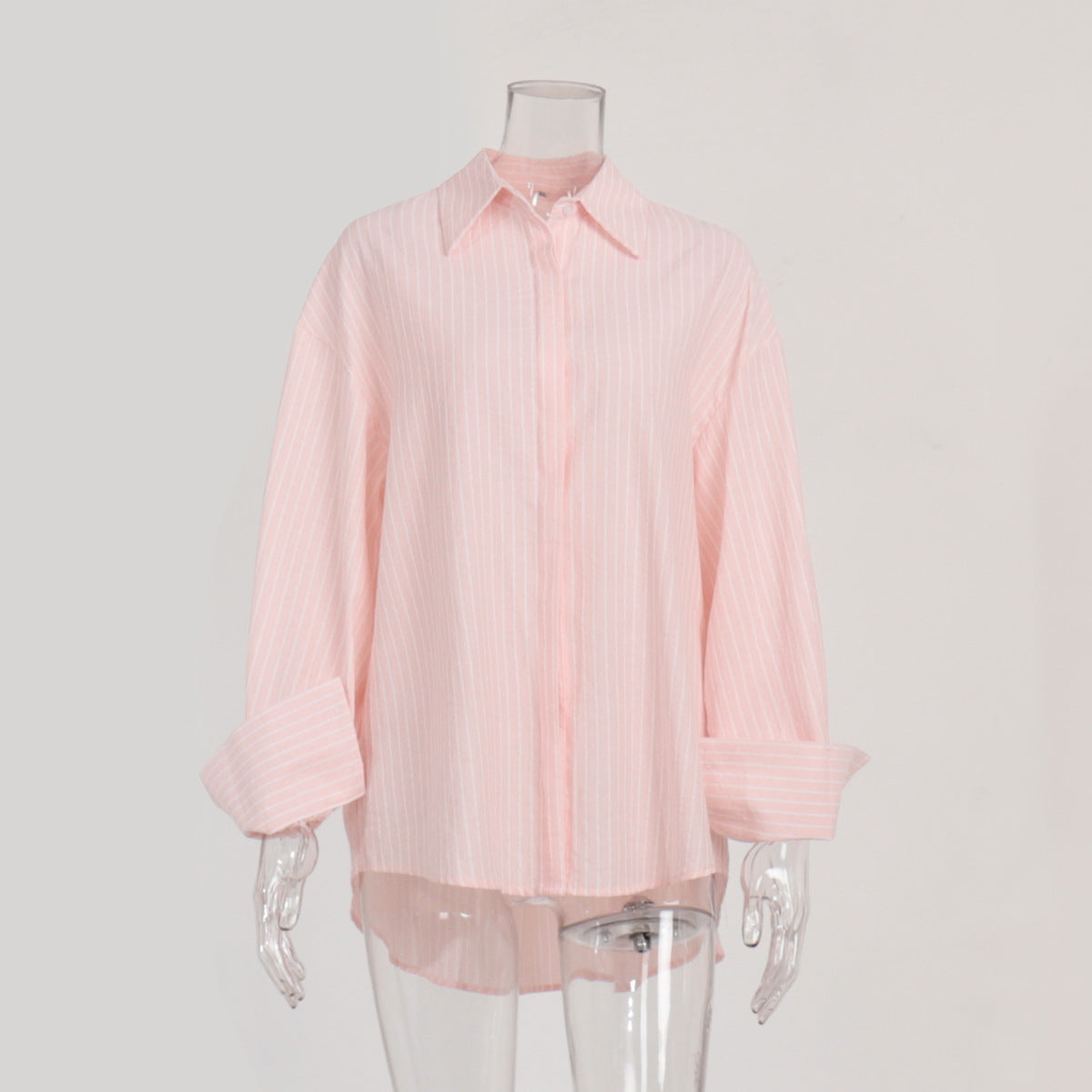 VLOVELAW striped shirt 2025 popular autumn and winter new casual loose sugar macaron medium and long striped shirt