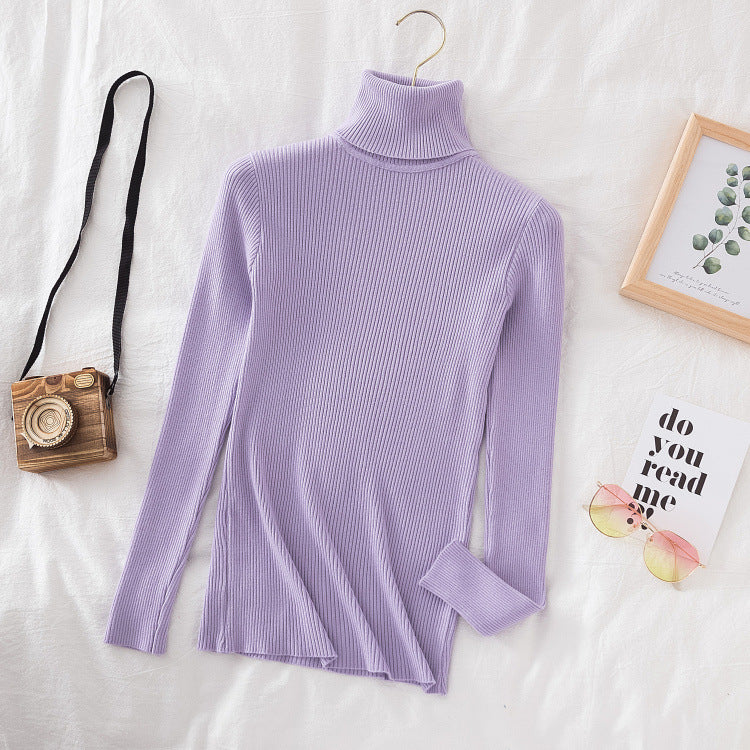 KKBOXLY Cross-border long-sleeved turtleneck bottoming shirt solid color Korean version pullover sweater (24 colors in stock) knitted bottoming sweater