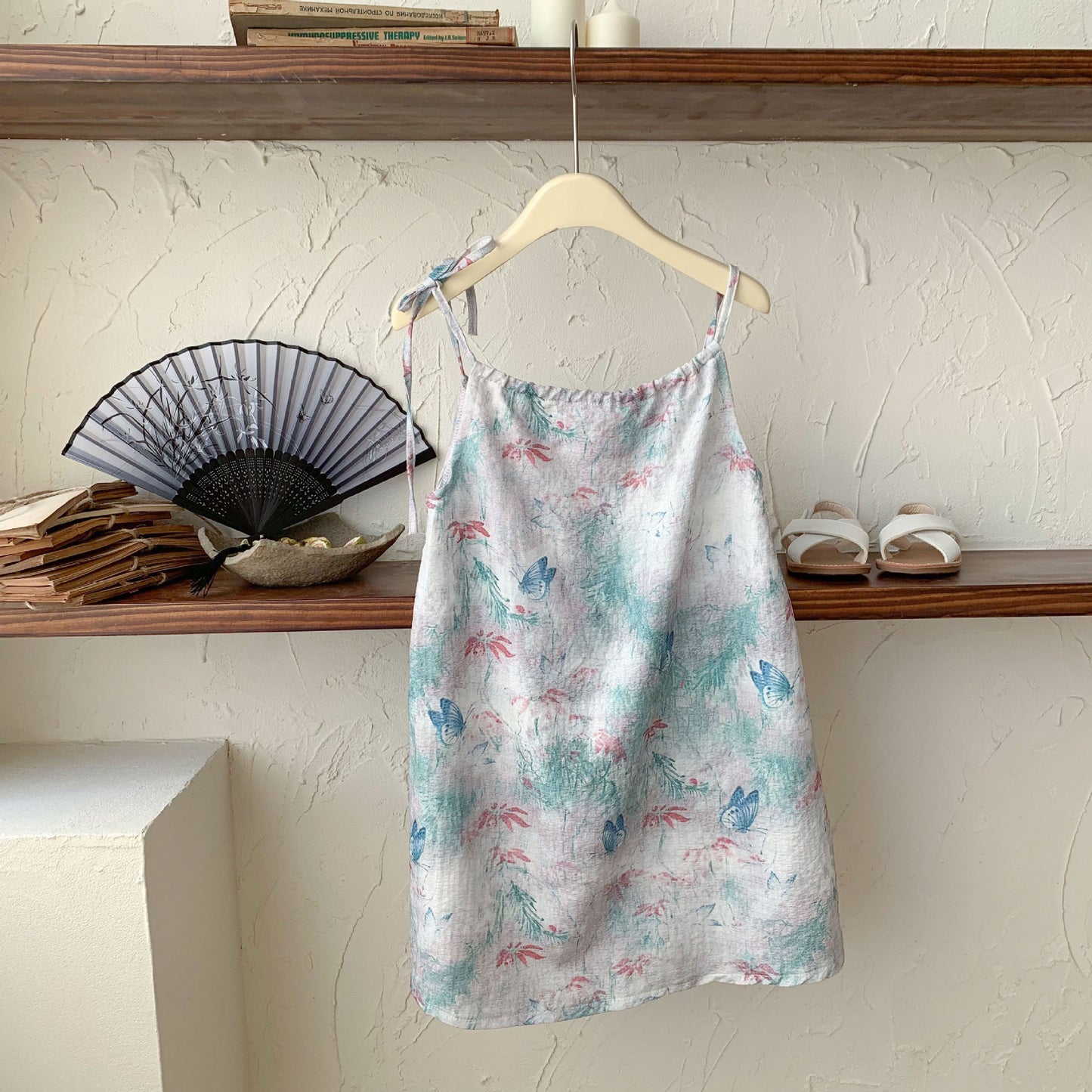 VLOVELAW Summer New Girls' Dress Children's Chinese Style Ink Painting Western Style Suspender Skirt Thin Breathable Beach Princess Dress