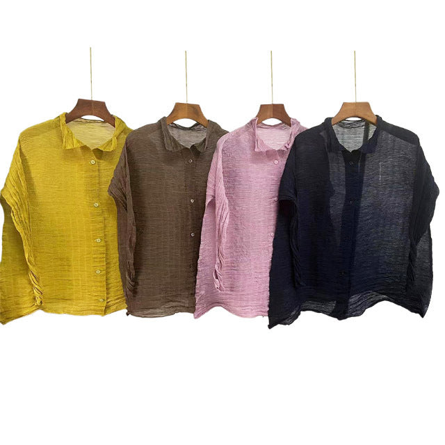 2025 Irregularly Folded Casual Shirt Top Loose Versatile Temperament Shirt Jacket Women's Thin Sunscreen Shirt