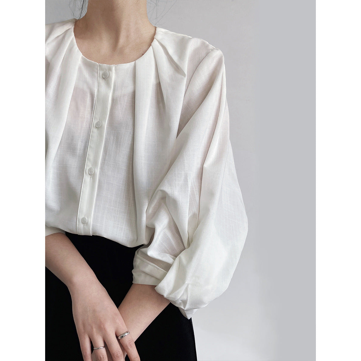 Luxi cotton and linen texture lantern sleeve shirt women's popular spring clothing new design sense seven-quarter sleeve chic top 3389