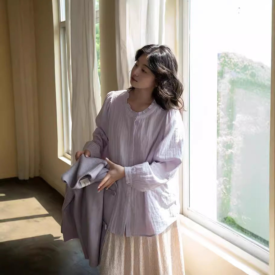 Early autumn top, double cotton yarn flower collar shirt jacket, loose women's shirt new B0921