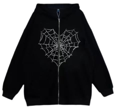 VLOVELAW 2025 Colored Spider Web Street Hip Hop Gothic Harajuku Y2k Black Zipper Hoodie Women, Harajuku Jacket Sweater Women