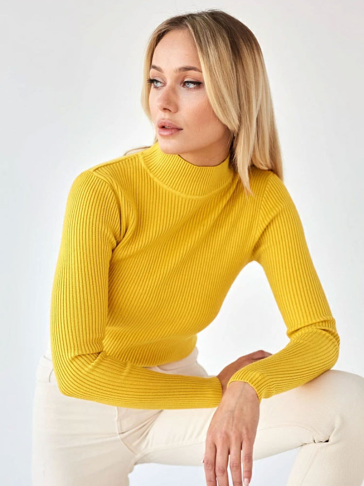 KKBOXLY Cross-border solid color semi-turtleneck sweater Europe, America and New autumn and winter women (24 colors in stock) slim-fit knitted bottoming shirt