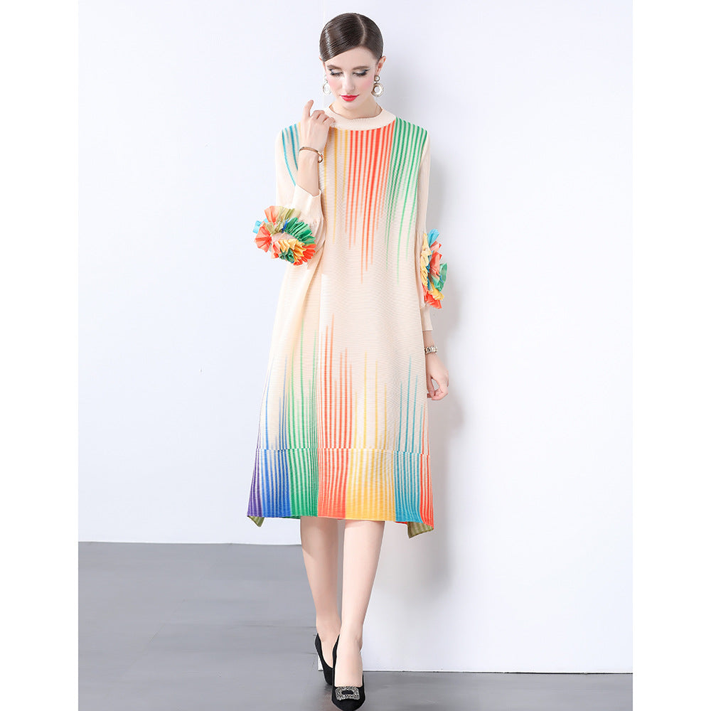 Premium pleated color elegant and comfortable three-dimensional flower dress elegant loose pleated Miyake spring skirt