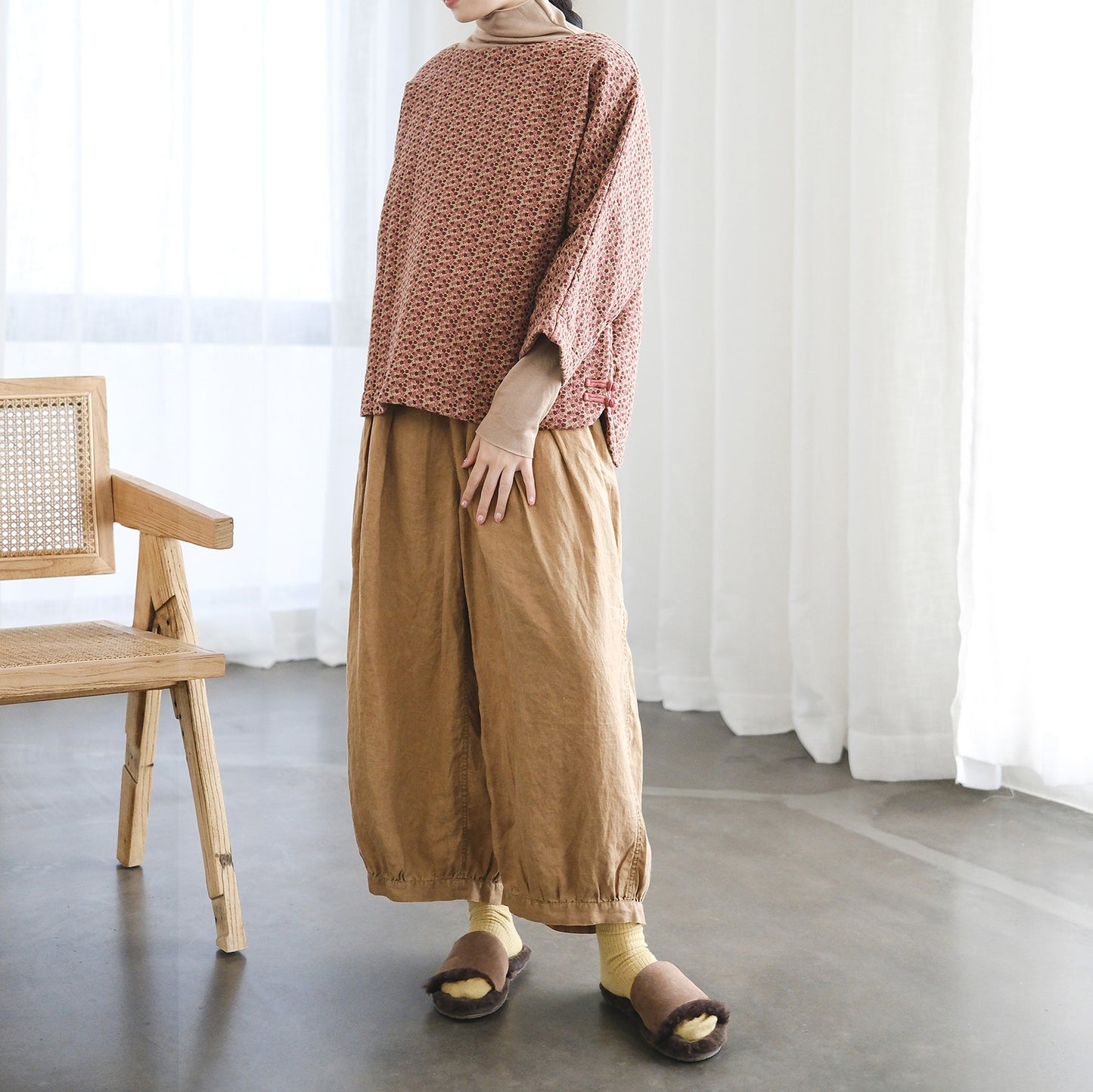retro pastoral life thin cotton floral pullover cotton-padded coat, simple and versatile loose small cotton-padded coat M22402