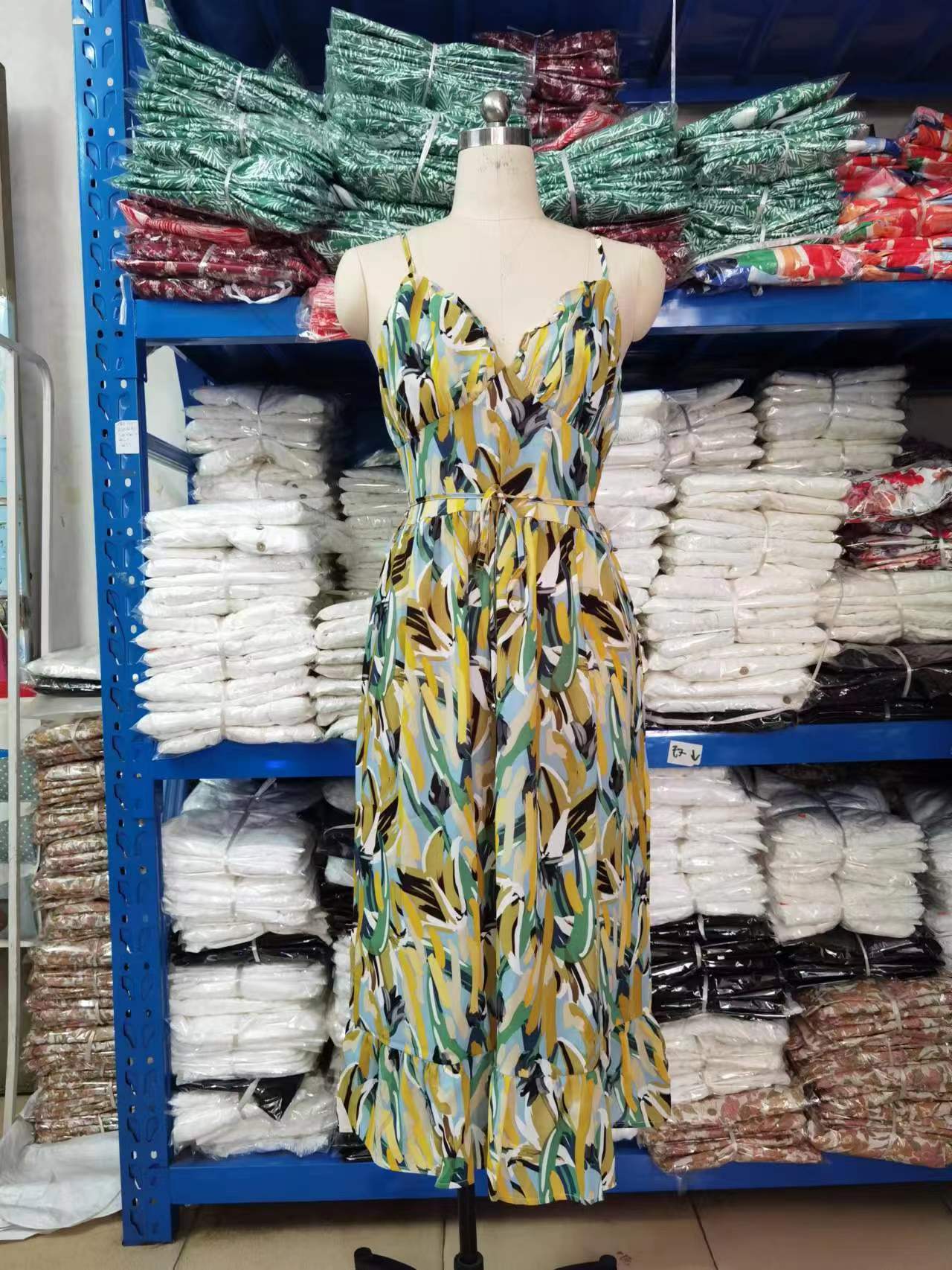 VLOVELAW European and American Summer New Women's Printing Ruffle Sleeveless Dress