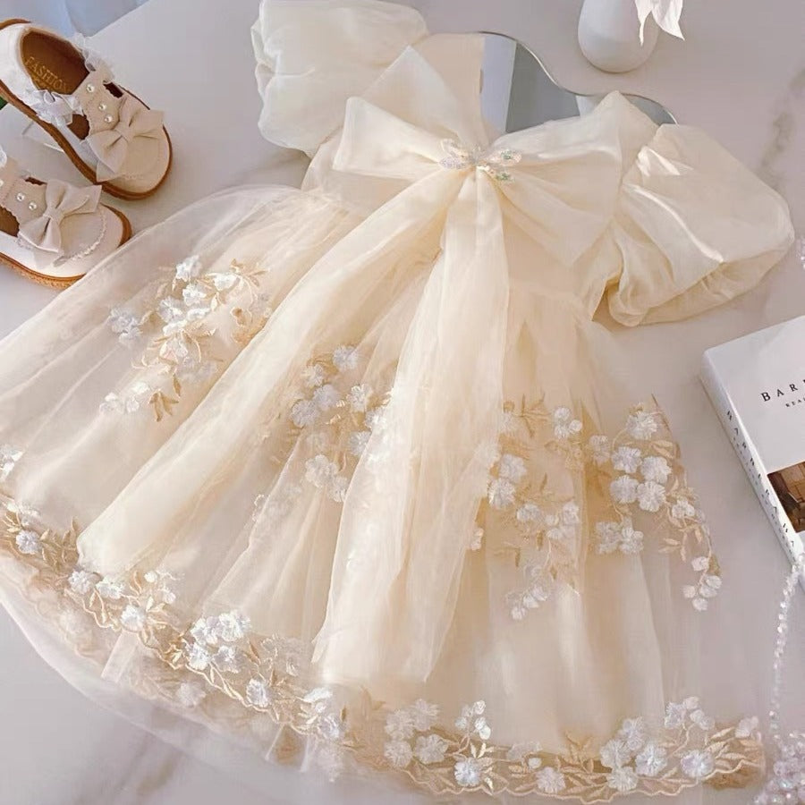Girls Dress Summer 2025 New Korean Style Western Style Children's Bow Princess Dress Baby Girl Super Fairy Skirt